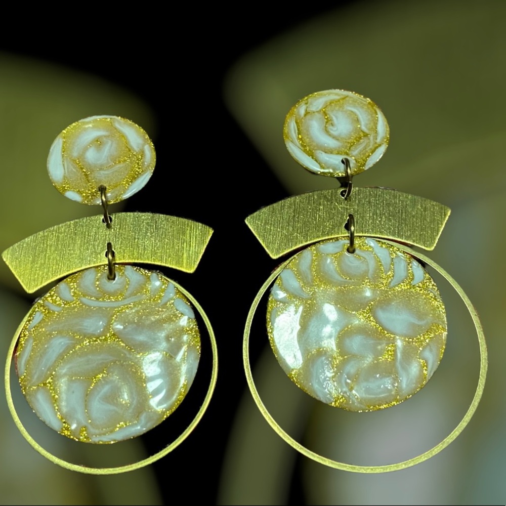 NWOT handcrafted wood earring with stainless steel and or brass hardware .